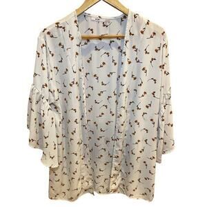 Mi Ami Kimono Shirt Women's Medium Ivory Floral Bell Sleeve Open‎ Front Boho